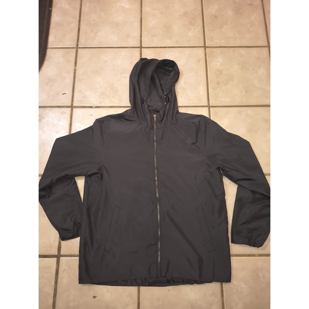 NET Men's Hooded Windbreaker Jacket Large Black Lightweight Full Zip Coat Athlet